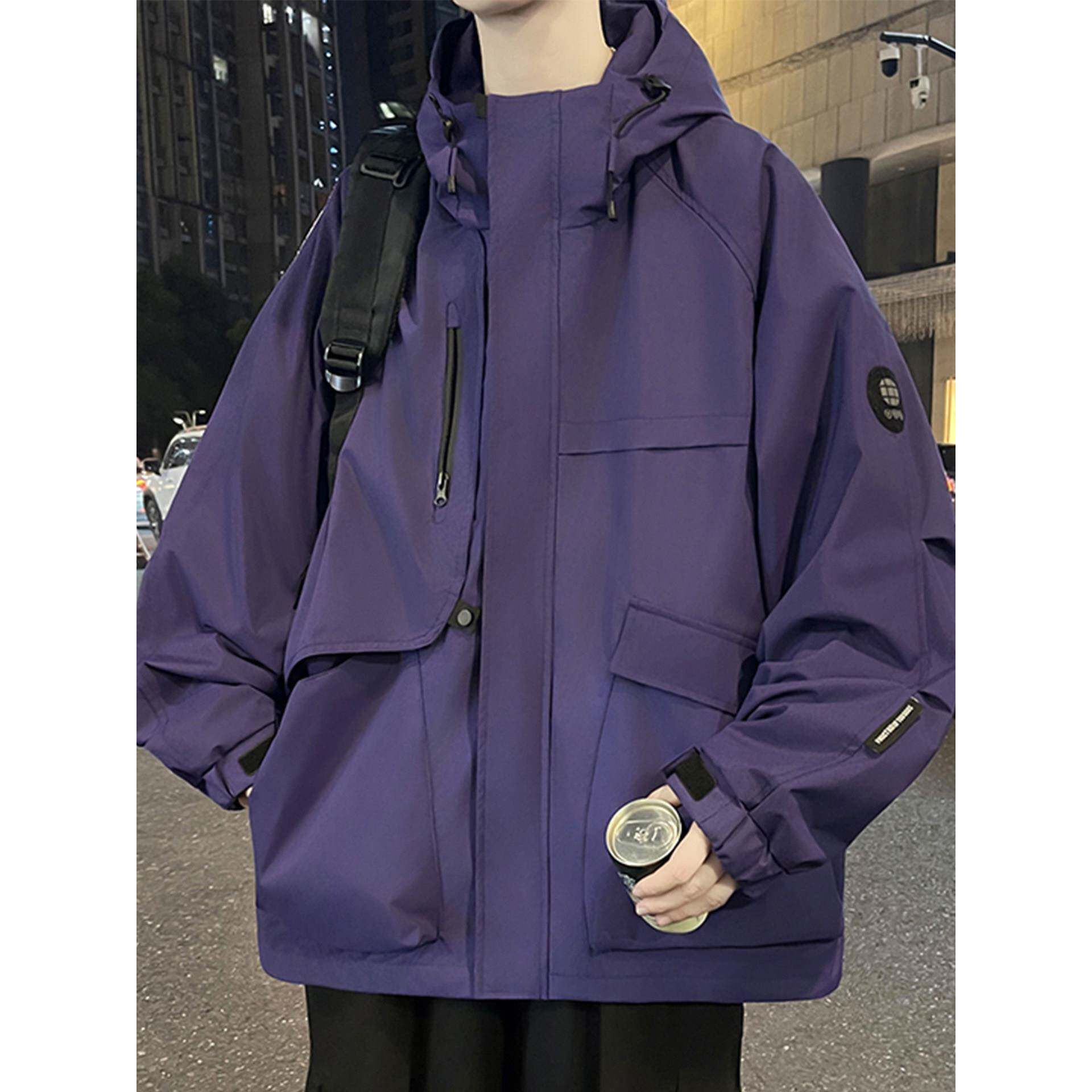 机能冲锋衣男生春秋季新款美式宽松连帽工装登山服外套夹克男装士
