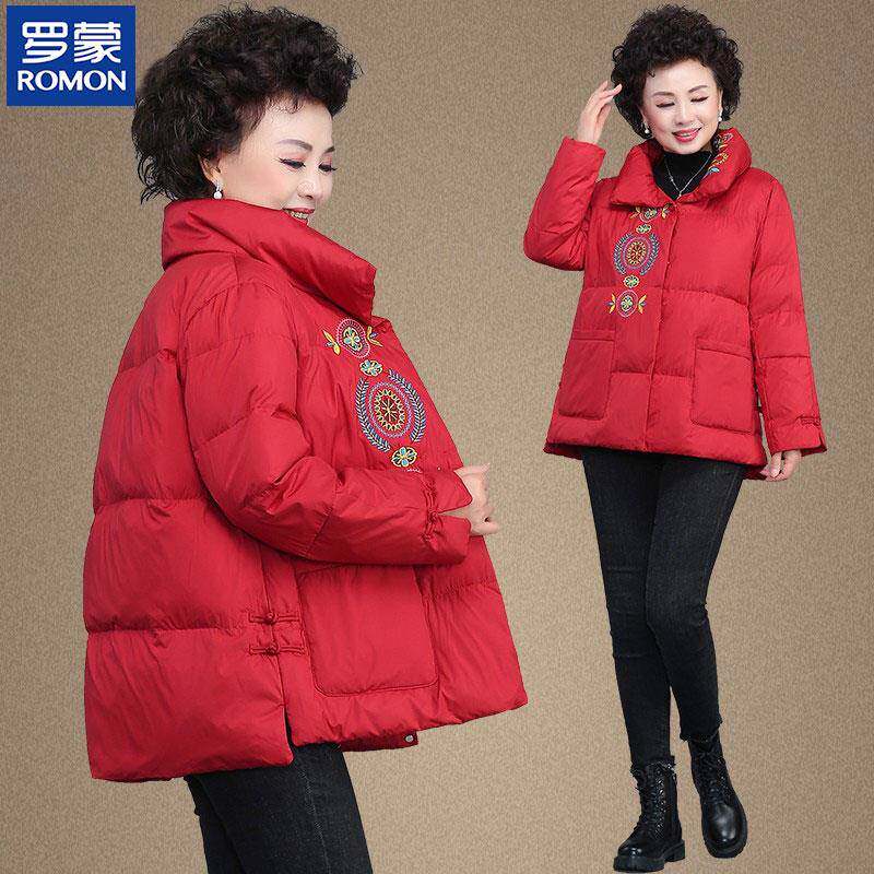罗蒙喜婆婆妈妈冬装羽绒棉服本命年小棉袄奶奶外套中老年人棉衣女