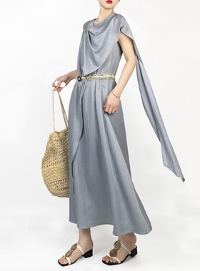 解余 JIEYU 新款气质飘片长款连衣裙