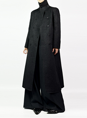 解余JIEYU 正肩双排扣廓形羊毛大衣