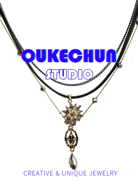 多层星芒水晶项链y2k辣妹吊坠女