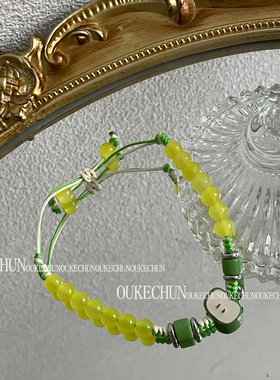 夏日甜酷清新青苹果串珠手链女