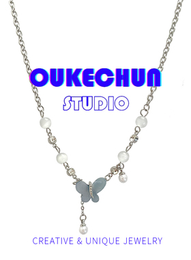 蝴蝶拼接猫眼石项链y2k辣妹女