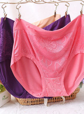 4条包邮超大码XXXL竹纤维女士内裤胖妈妈提花加大加肥三角裤印花