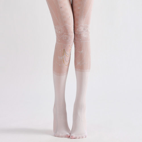 欧美风美钻蕾丝印花连裤袜 带钻丝袜 宫殿风丝袜 艺术范花纹袜