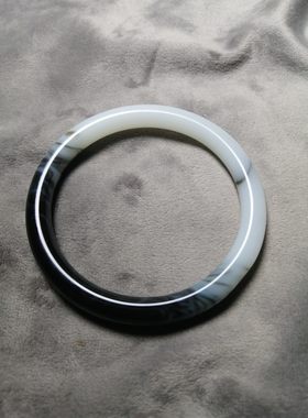 新疆和田玉青花籽料手镯羊脂白色玉圆条飘花色玉手镯 女款玉手镯