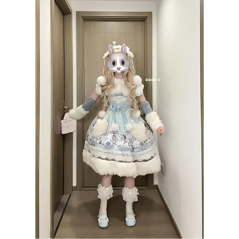 可爱甜美少女感毛绒绒lolita裙isk连衣裙洛丽塔秋冬季洋装公主裙