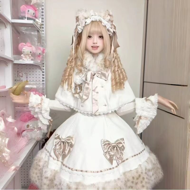 芙蝶芭蕾 毛绒斗篷lolita蓬蓬连衣裙公主裙生日礼服洛丽塔三件套