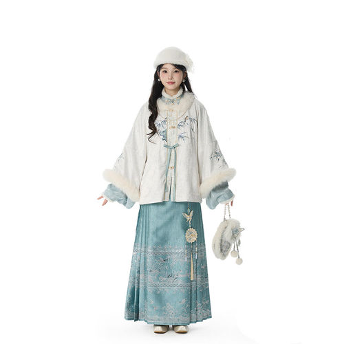 新中式砚雪凝竹对襟琵琶袖短比甲昭君袄外套汉服女国风套装冬cos