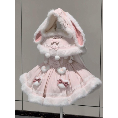 心愿小兔  秋冬新款日系重工优雅大小姐斗篷蝴蝶结公主lolita套装