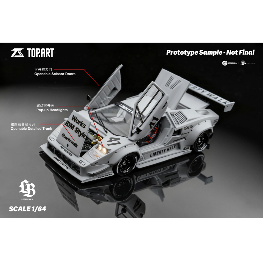 TopArt 1:64 LBWK Countach 康塔什 战斗灰 合金汽车模型