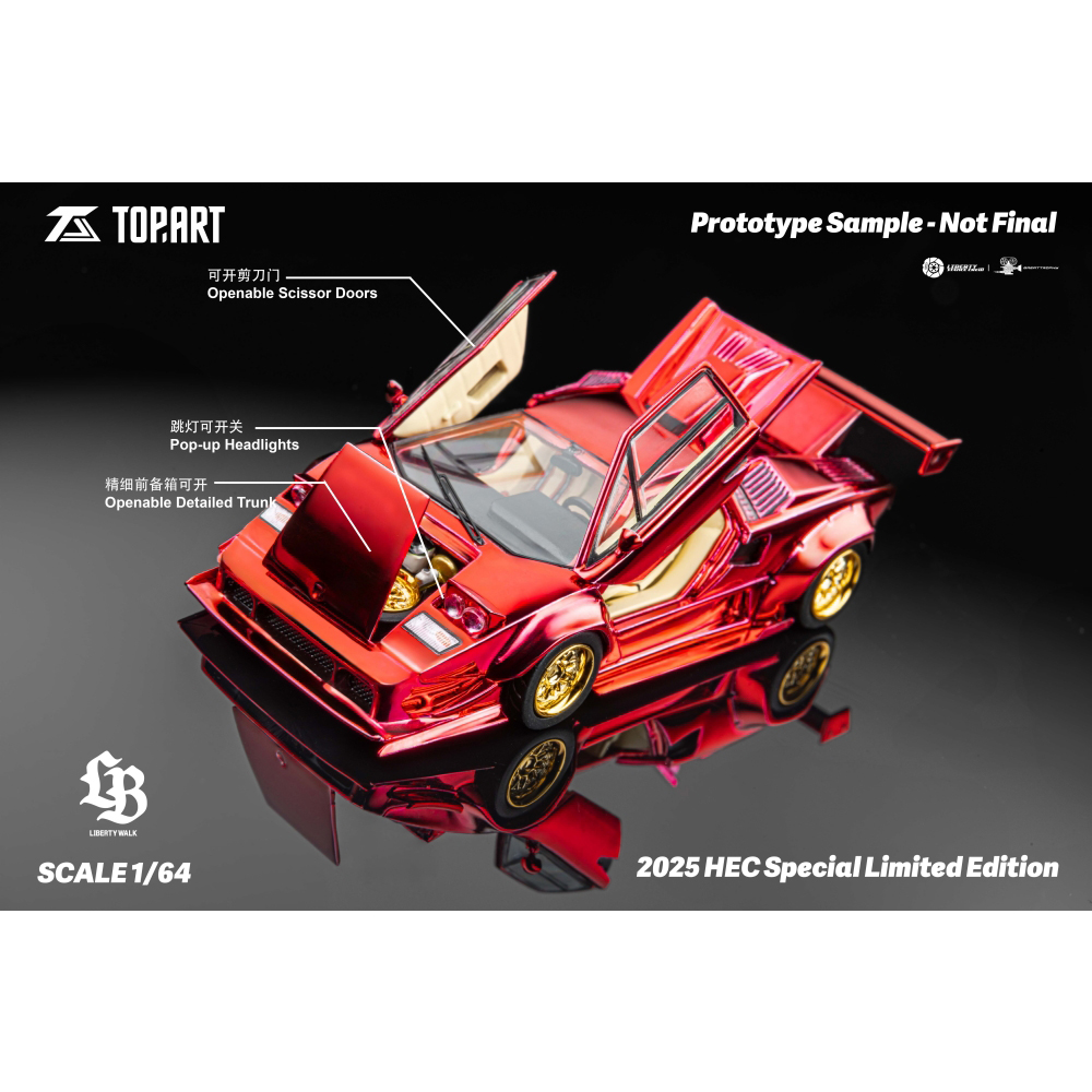 TopArt 1:64 Liberty Walk Countach 康塔什 电镀红 合金汽车模型