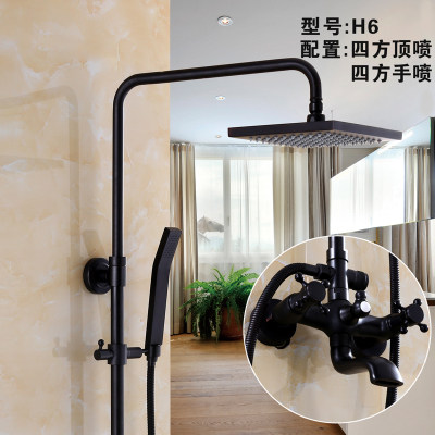 黑色花洒套装仿古水龙头全铜冷热淋浴器黑古铜淋浴可旋转带下出水