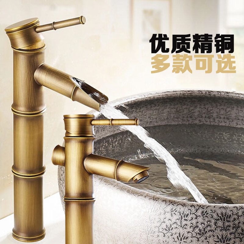 全铜冷热单把台盆洗手盆面盆洗脸大宽嘴竹节节高水龙头仿古陶瓷盆