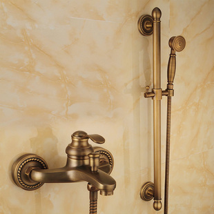 全铜水龙头喷头架可调节升降淋浴杆 欧式 复古浴缸仿古花洒淋浴套装