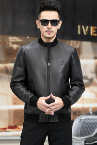 Z19021-1男士真皮短款皮衣外套海宁真皮皮衣男P750,黑条纹裙搭配图片图片