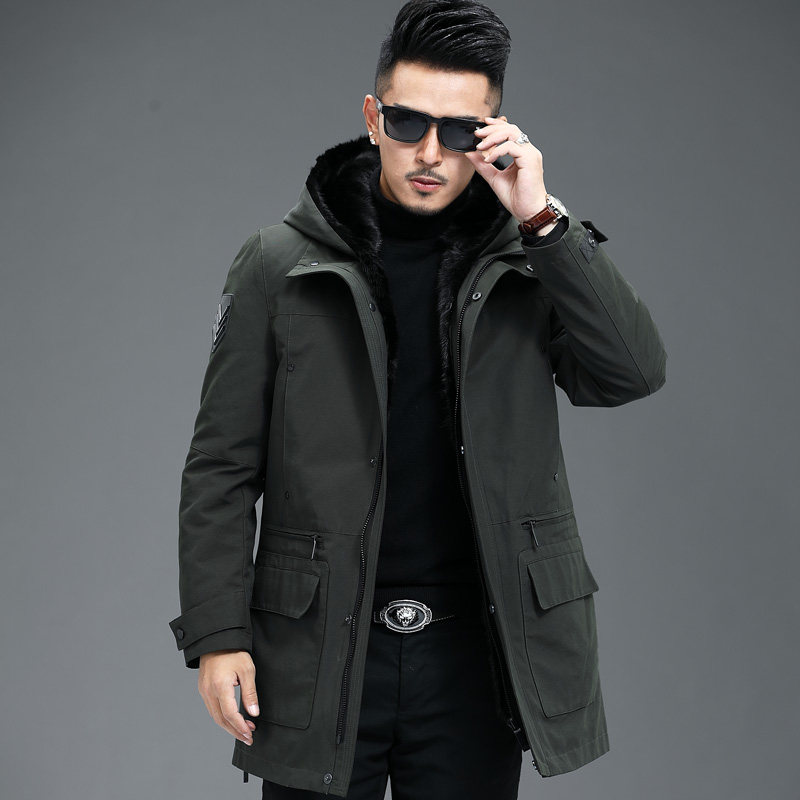 Y29011男士连帽水貂内胆派克服连帽青年皮草大衣多口袋P800，男装皮衣，电商B360