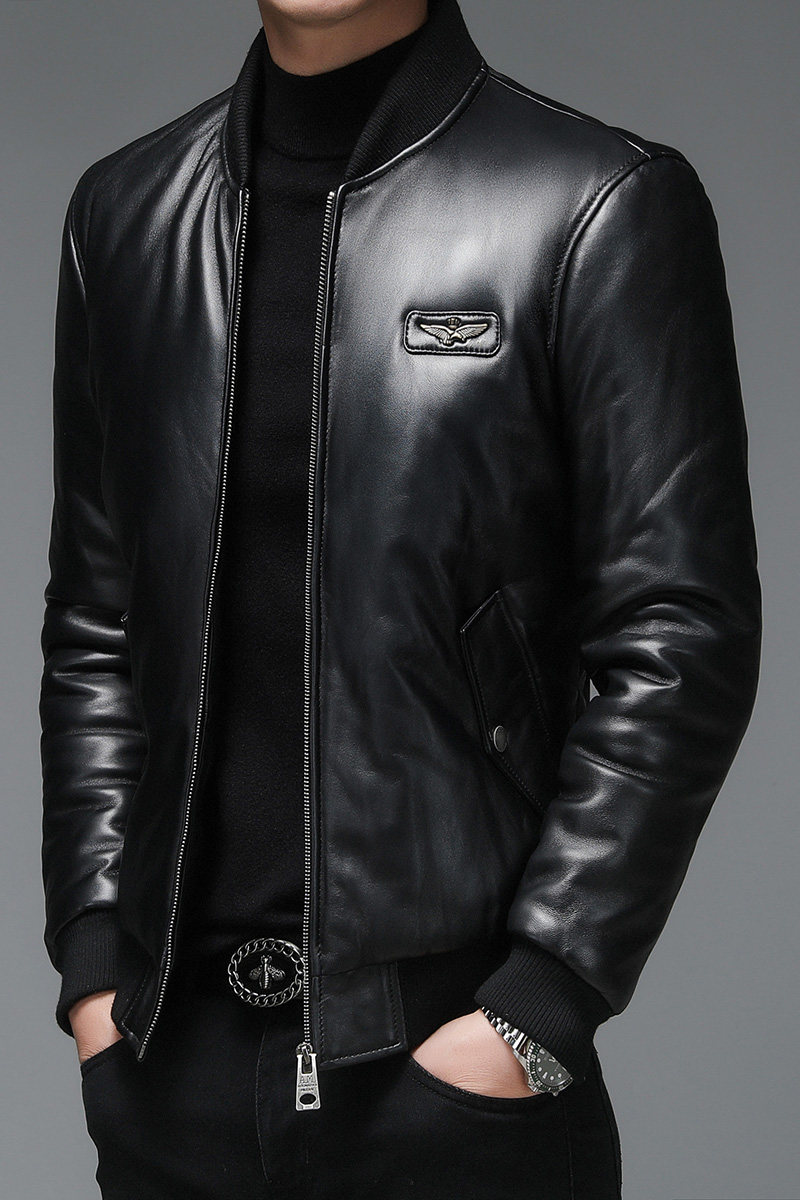 WL-C269海宁2021新款真皮皮衣男绵羊皮外套棒球服潮简约夹克,男装皮衣,电商B360