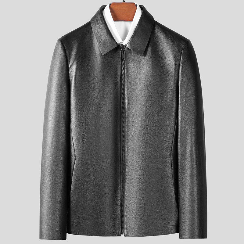 W6887男式2021秋新款头层牛皮短款翻领修身真皮皮衣男皮夹克P520，男装皮衣，电商B360