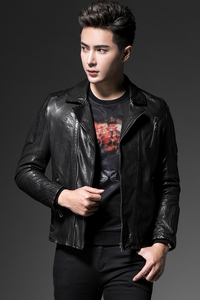 BY1838真皮机车绵羊皮修身夹克男士外套皮衣短款P760