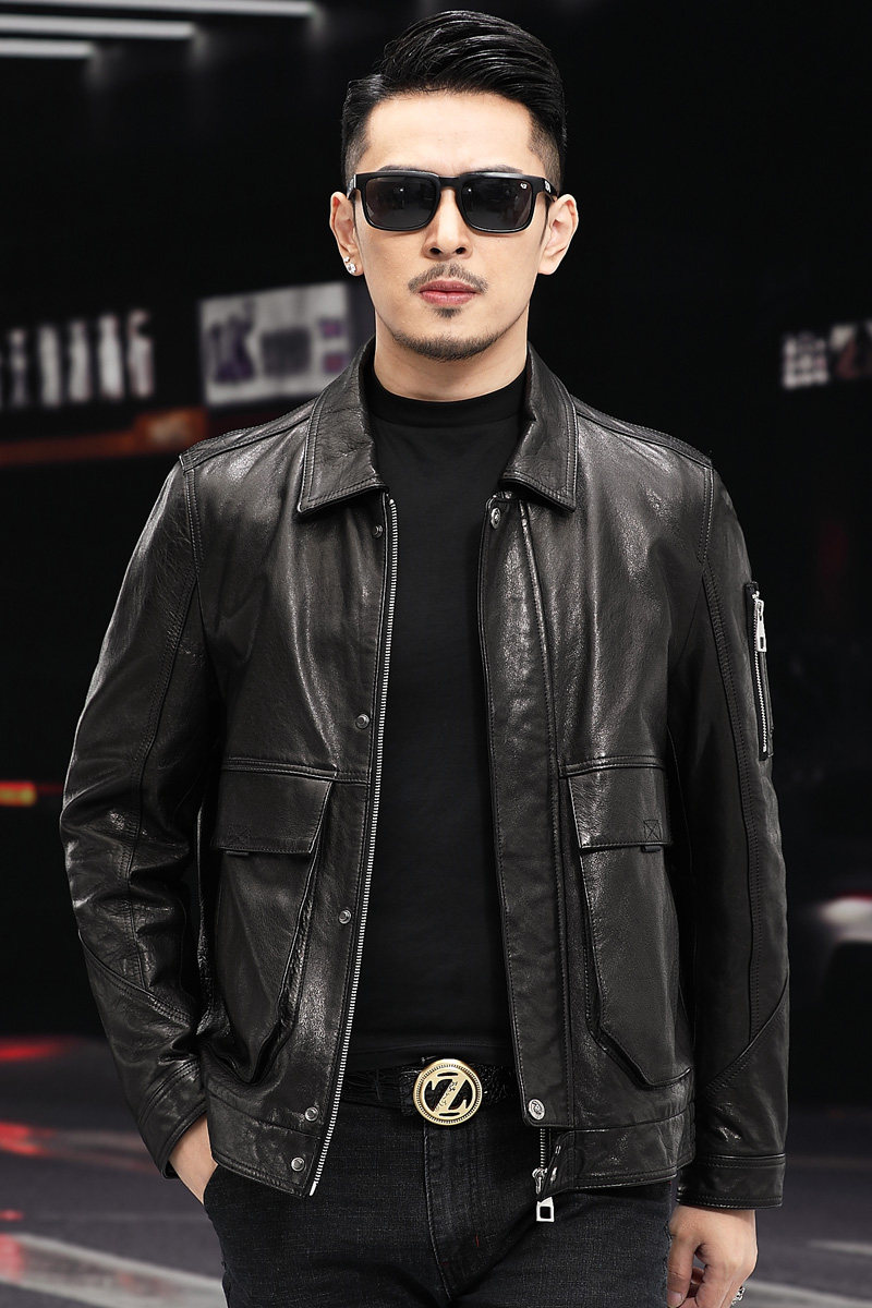 BL-D男式2021秋季新款翻领头层油蜡牛皮真皮皮衣男,男装皮衣,电商B360