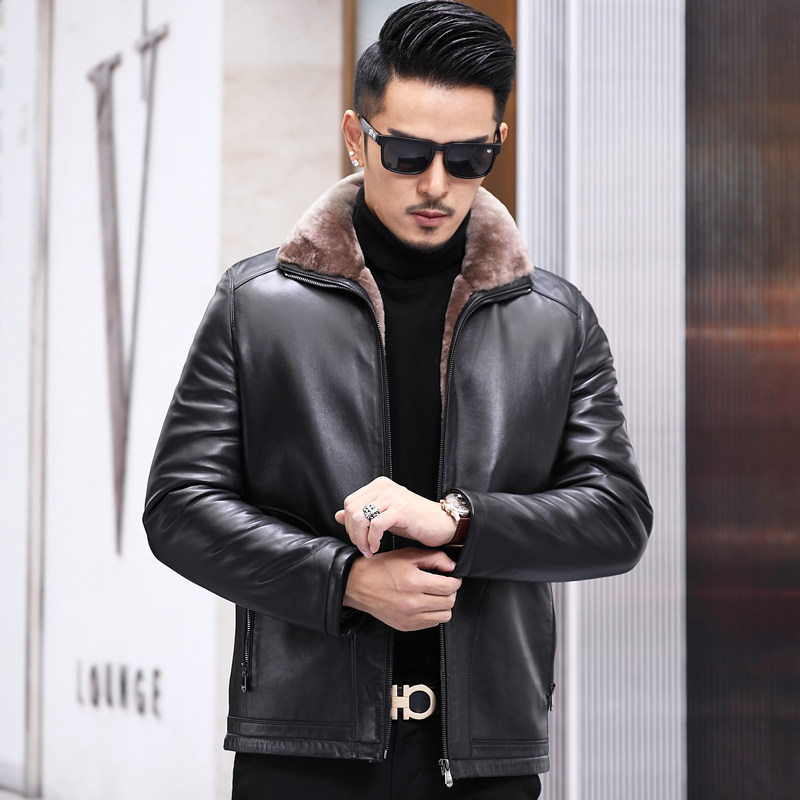 PM1810真皮绵羊皮皮草修身夹克男士外套皮衣短款P780，男装皮衣，电商B360