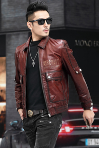 Y2807男士皮衣皮夹克机车服外套短款翻领修身真皮头层绵羊皮P850图片