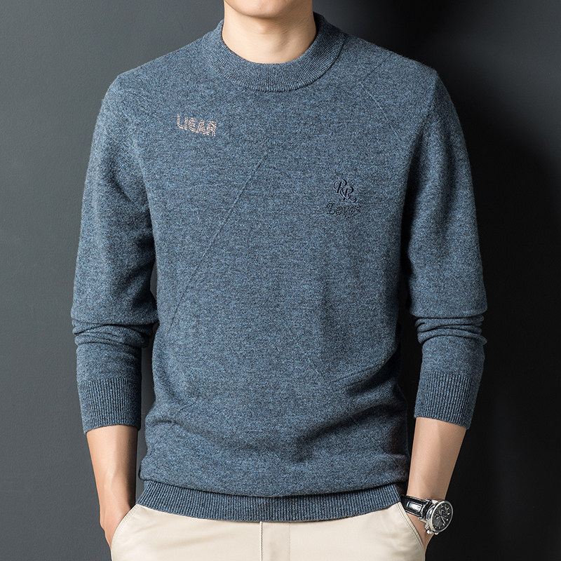 PJ3509男式2021羊毛衫男100%纯羊毛针织衫圆领纯色打底衫毛衣，男装针织衫/毛衣，电商B360