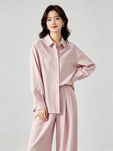 ZUOTU｜100%醋酸春夏新款丝滑衬衫直筒阔腿裤套装女高级感两件套 - 封面