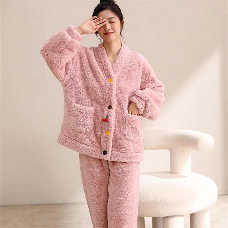 安之伴珊瑚绒睡衣秋冬季女款加厚加绒甜美可爱保暖法兰绒家居服女