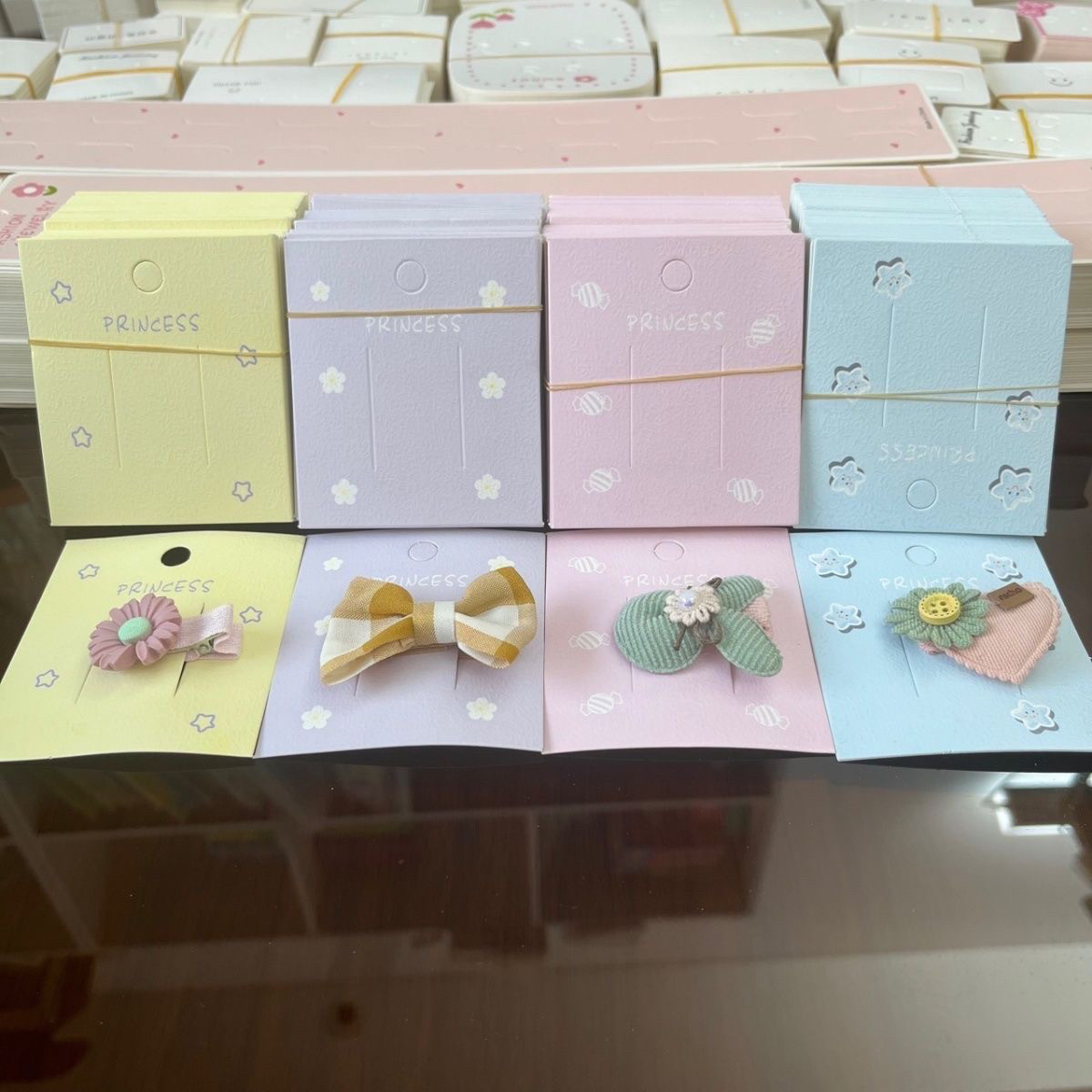 仿皮纹7*8彩色糖果色发夹子包装卡纸发饰发卡吊牌卡片