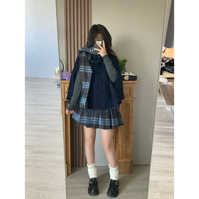 JK制服毛呢斗篷小个子套装秋冬季