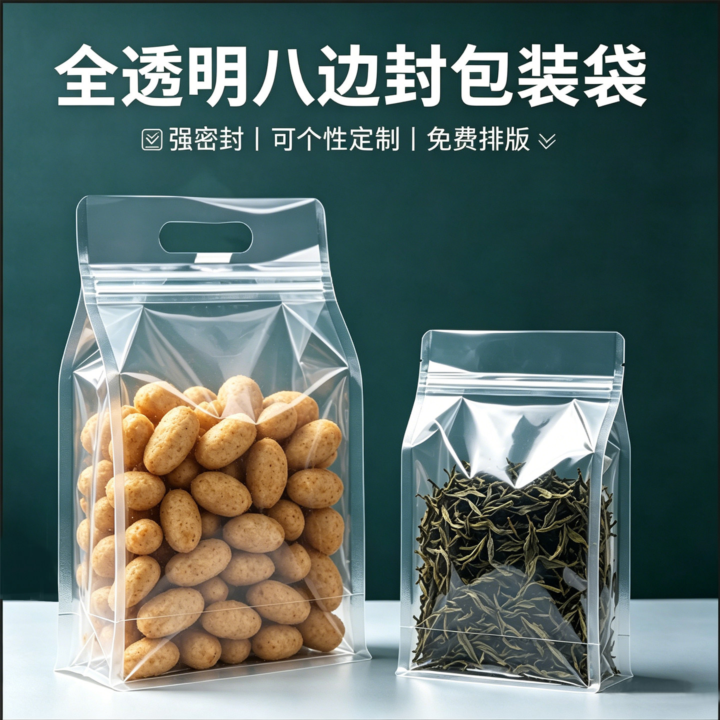 食品包装袋八边封干货杂粮加厚透明手提密封干果茶叶零食塑料袋