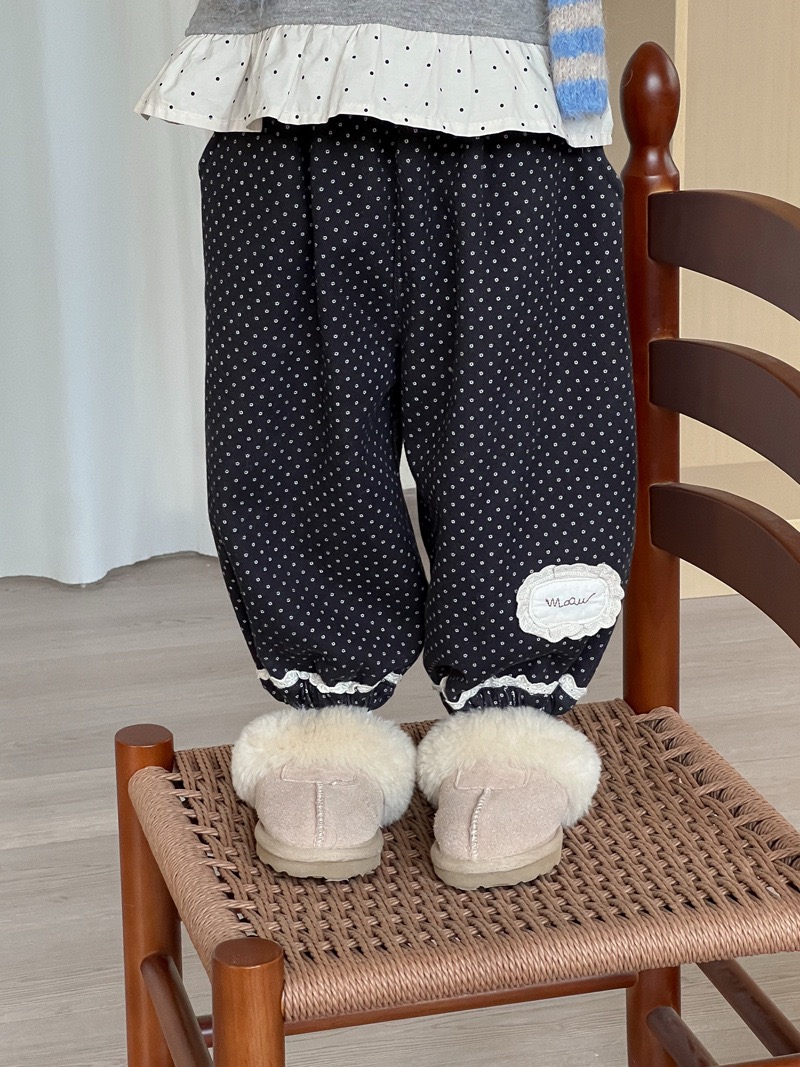 小豆女童冬季韩版加绒花边休闲裤儿童洋气加厚束脚裤女宝宝牛仔裤