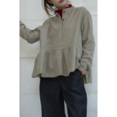 life portrait 羊毛混纺褶皱A形小立领衬衣