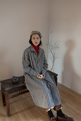 日本产羊毛黑白格子文艺