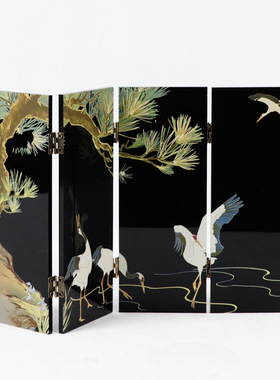 新中式花鸟仙鹤装饰画电视柜摆件复古玄关柜边柜可折叠屏风小摆画