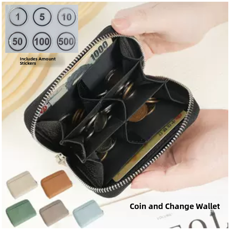 日本和韩国硬币钱包真皮女士钱包Ins2024新的迷你拉炼硬币袋牛皮