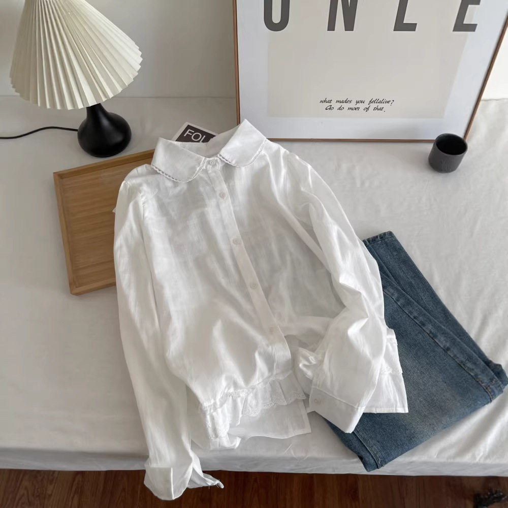 中长款显瘦甜美娃娃领衬衫女早春新款荷叶边减龄衬衣,女装/女士精品,T恤,淘宝优惠券,粉丝福利购,淘宝优惠卷