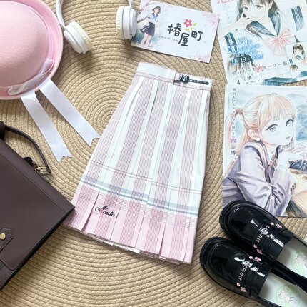 椿屋町【素樱叠穿 】原创正品学院风制服显白格裙百搭短裙套装