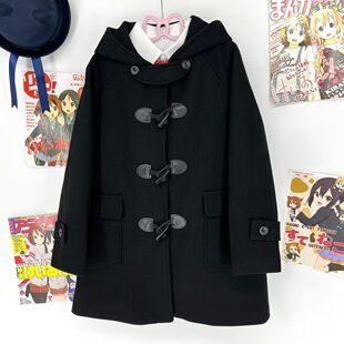 原创JK制服学院风纯色中长款水手领大衣日系小个子双排扣毛呢外套