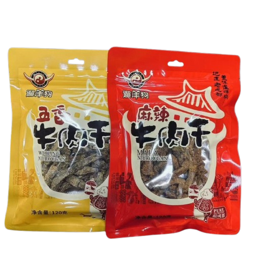 老成都遛洋狗牛肉干四川特产麻辣五香送礼零食儿时120g2袋小零食