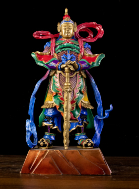 纯铜伽蓝佛像摆件关公韦陀菩萨摆件护法家居家用供养守护神工艺品