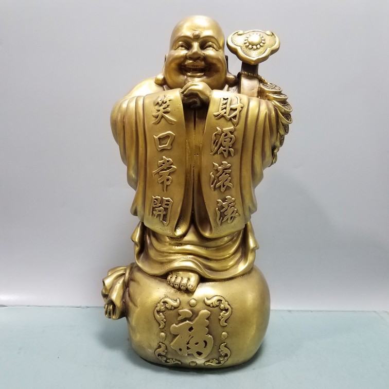 纯铜弥勒佛摆件大肚和尚笑面佛布袋元宝佛像家用客厅店铺供奉送礼