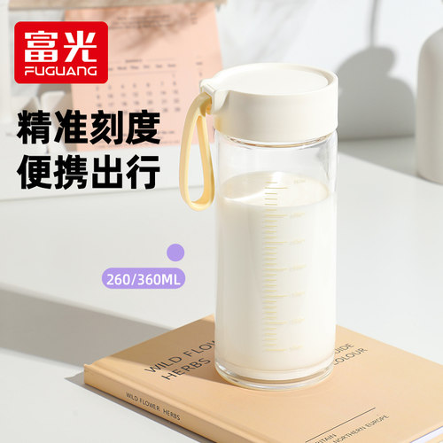 富光牛奶杯耐热玻璃带刻度提手
