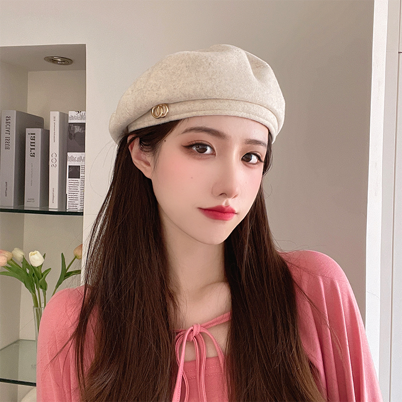 当季新品帽子女式秋冬百搭贝雷帽韩版潮英伦复古毛呢画家帽网红帽