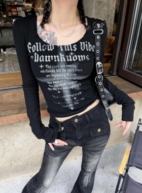 Aaakane 美式辣妹水钻印花外穿打底修身显瘦长袖T恤女秋冬新款