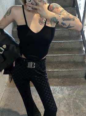 Aaakane V领吊带背心短款下摆高弹修身无袖内搭外穿露背辣妹设计