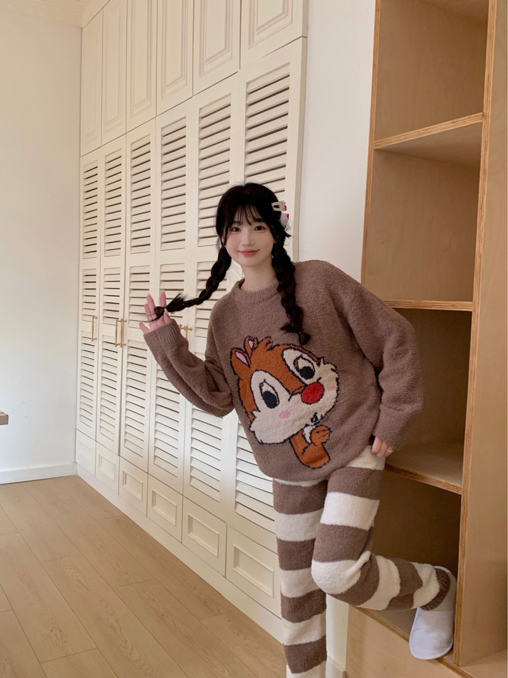 半边绒情侣刺绣睡衣保暖