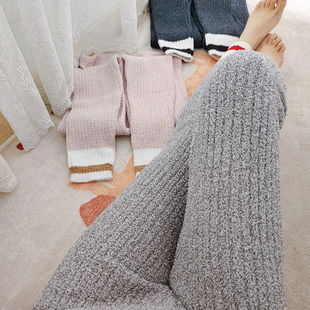 外贸软绵绵保暖睡裤长裤女纯色大弹力高腰亲肤半边绒大弹力家居裤